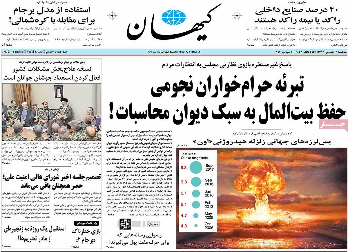 A Look at Iranian Newspaper Front Pages on September 4