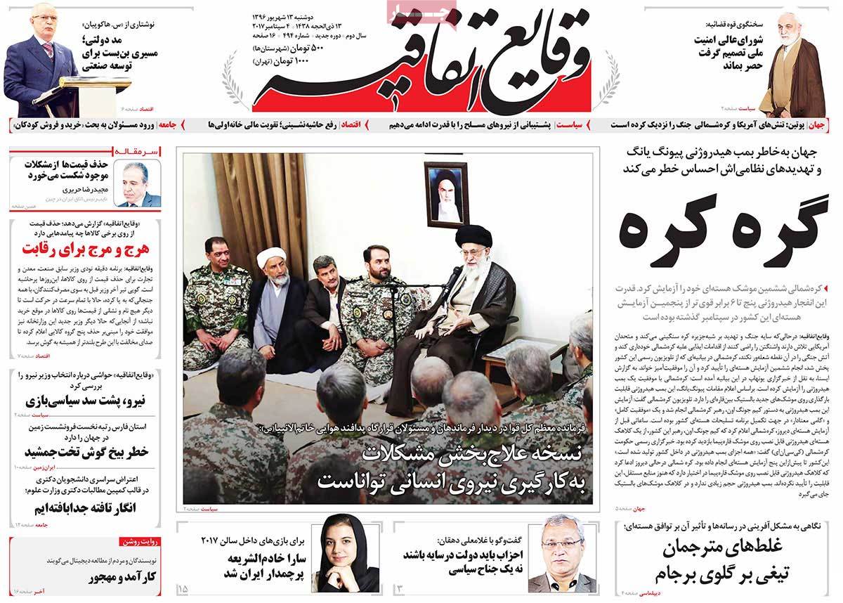 A Look at Iranian Newspaper Front Pages on September 4