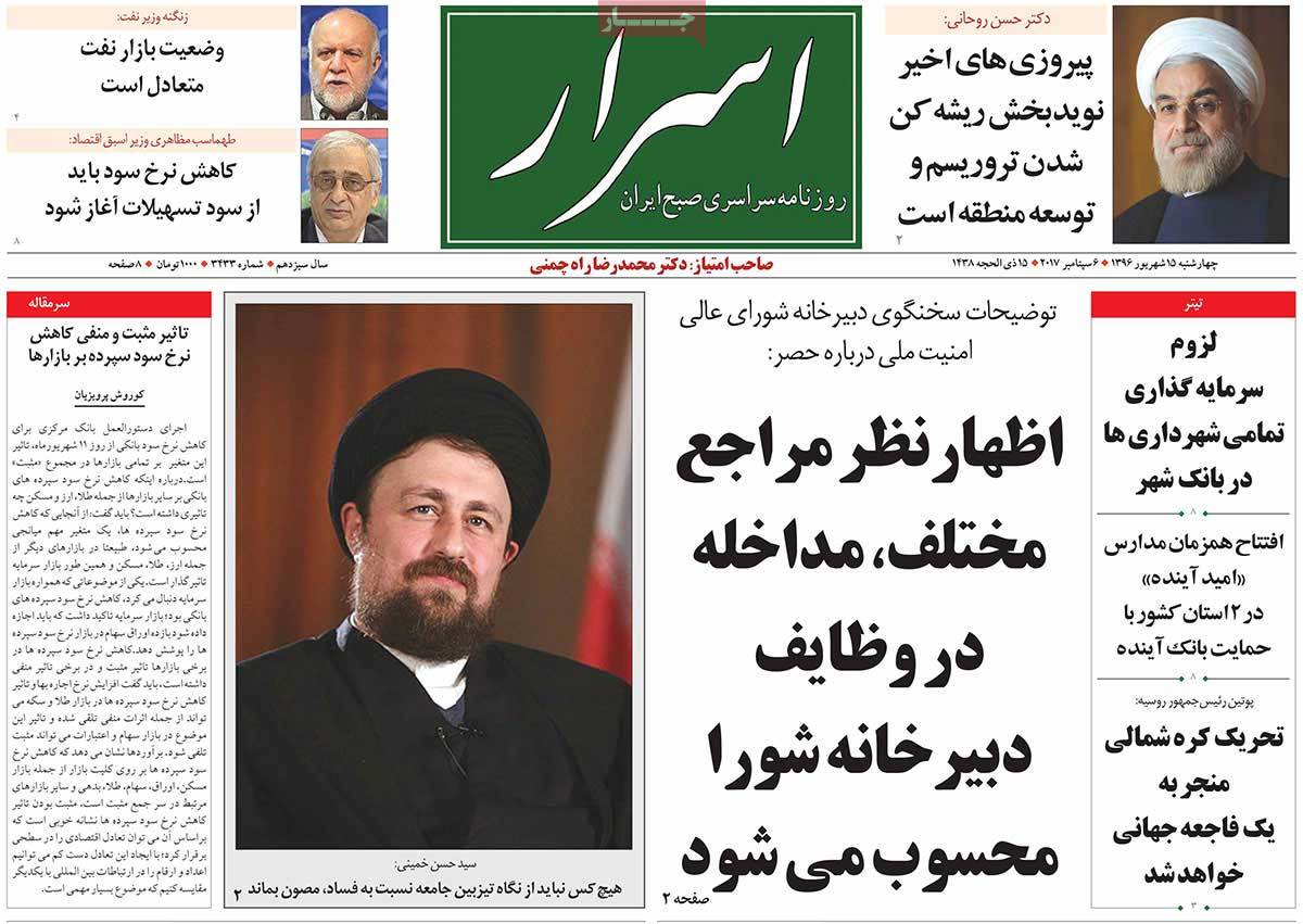 A Look at Iranian Newspaper Front Pages on September 6