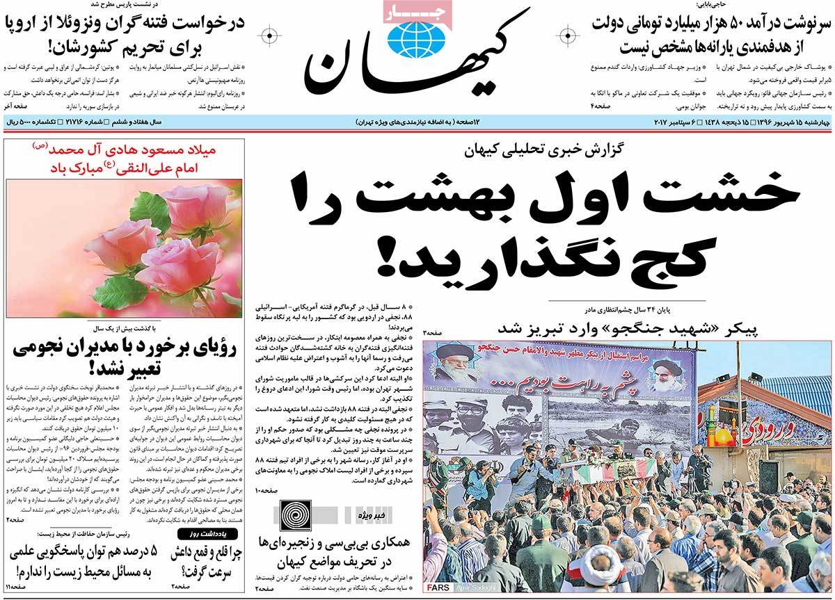 A Look at Iranian Newspaper Front Pages on September 6
