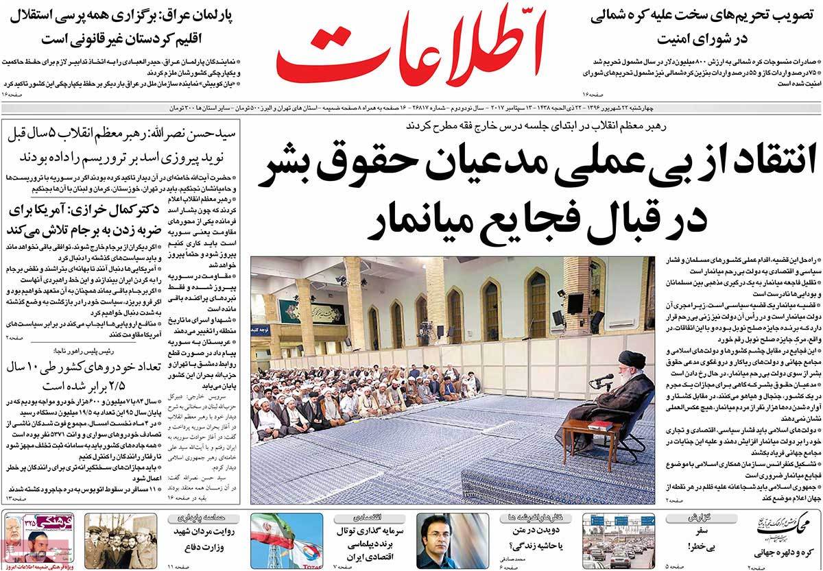 A Look at Iranian Newspaper Front Pages on September 13