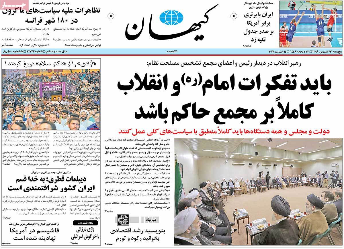 A Look at Iranian Newspaper Front Pages on September 14