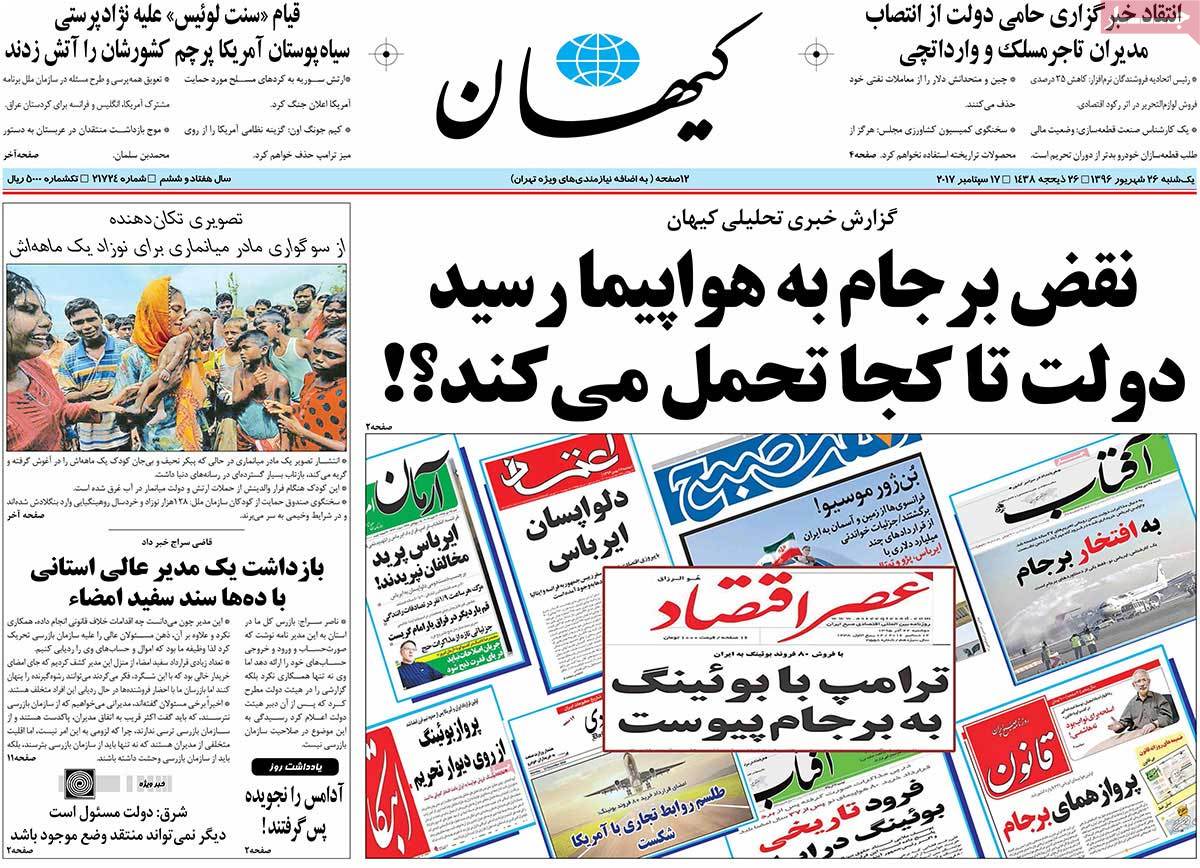 A Look at Iranian Newspaper Front Pages on September 17