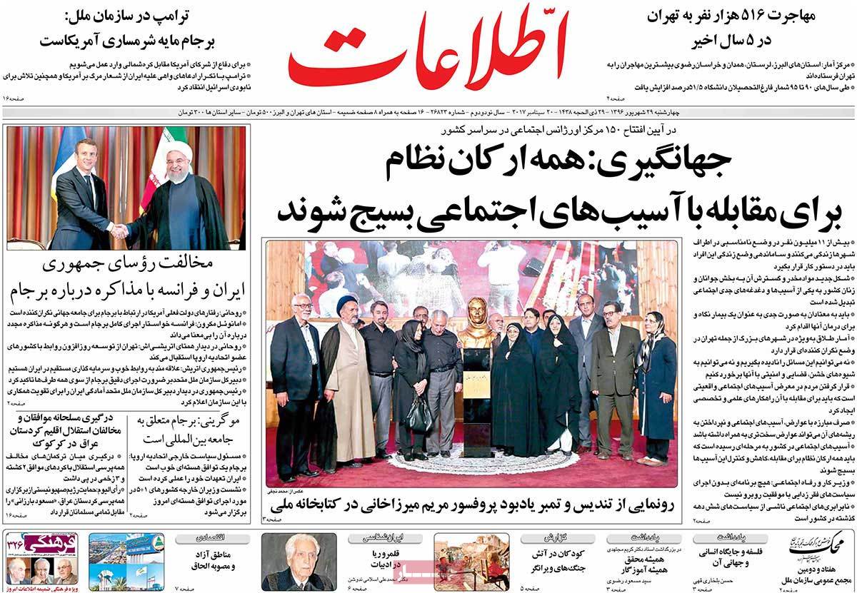 A Look at Iranian Newspaper Front Pages on September 20