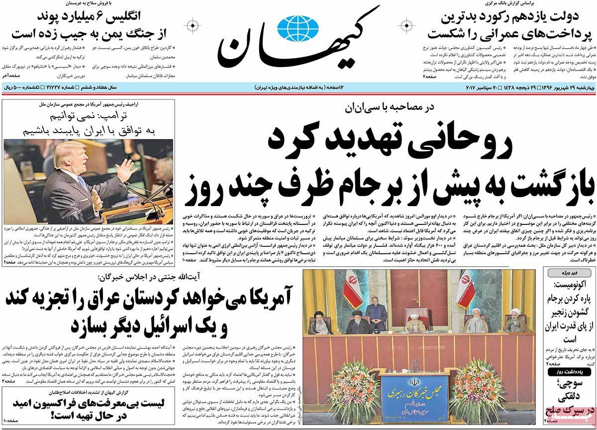 A Look at Iranian Newspaper Front Pages on September 20