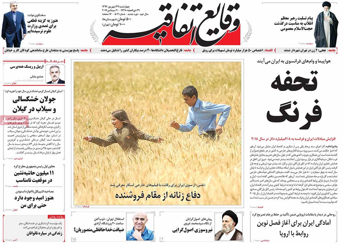 A Look at Iranian Newspaper Front Pages on September 20