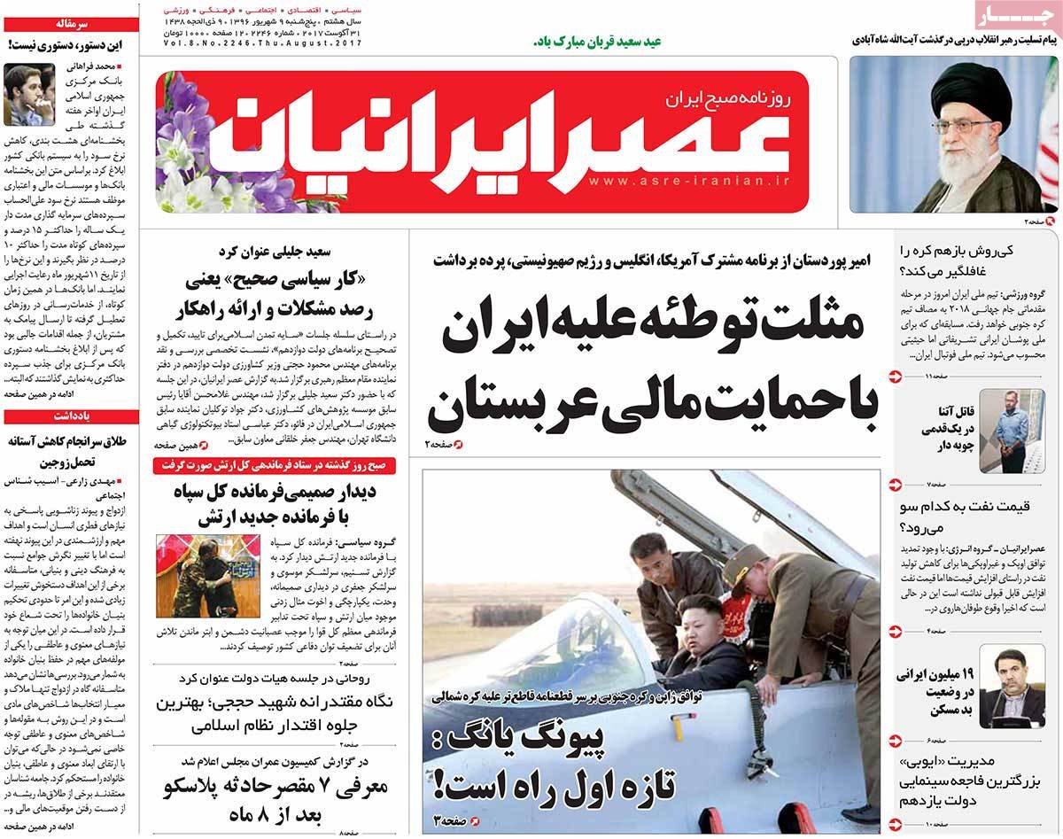 A Look at Iranian Newspaper Front Pages on August 31