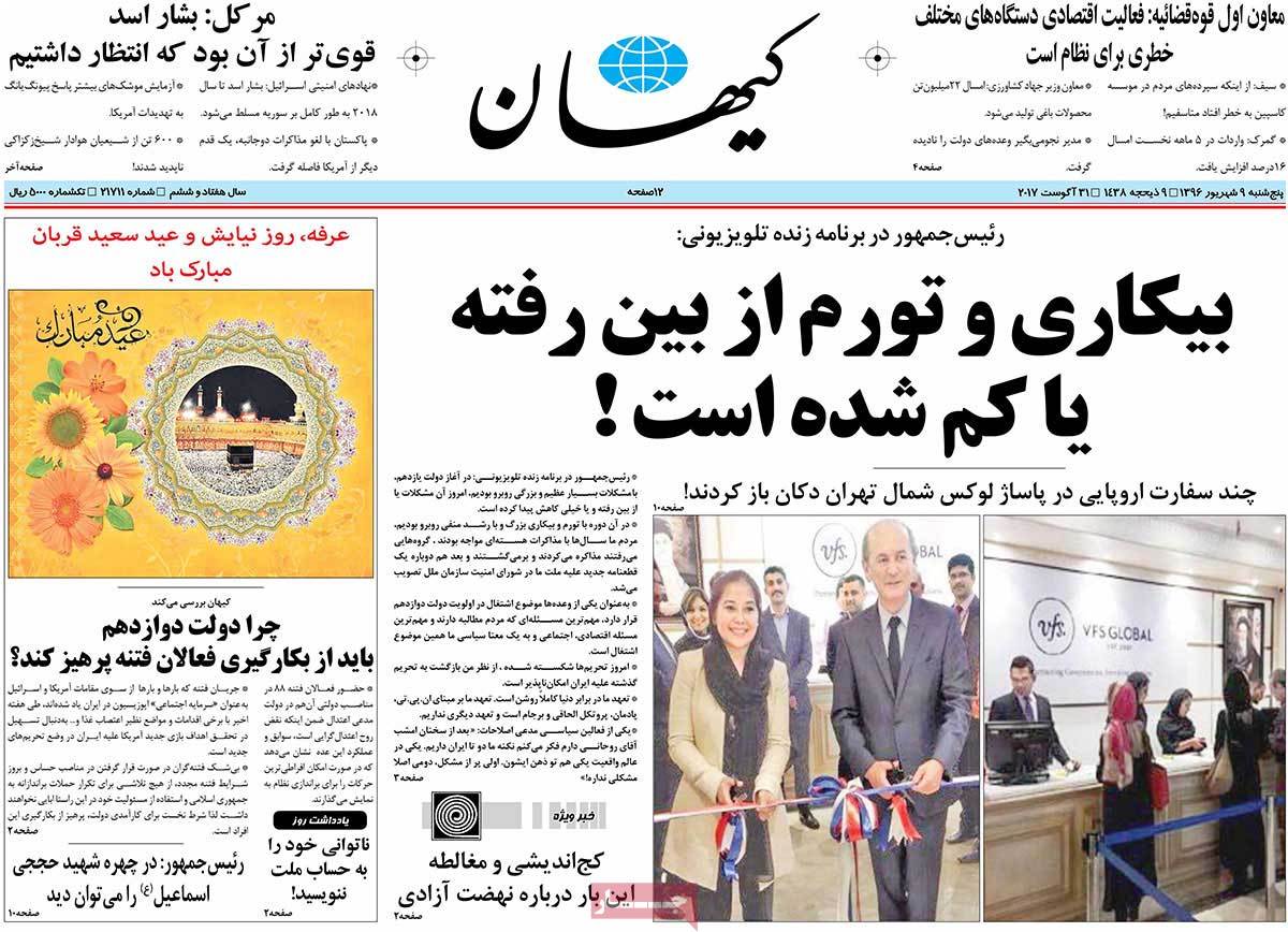 A Look at Iranian Newspaper Front Pages on August 31