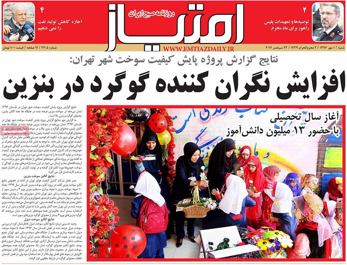 A Look at Iranian Newspaper Front Pages on September 23