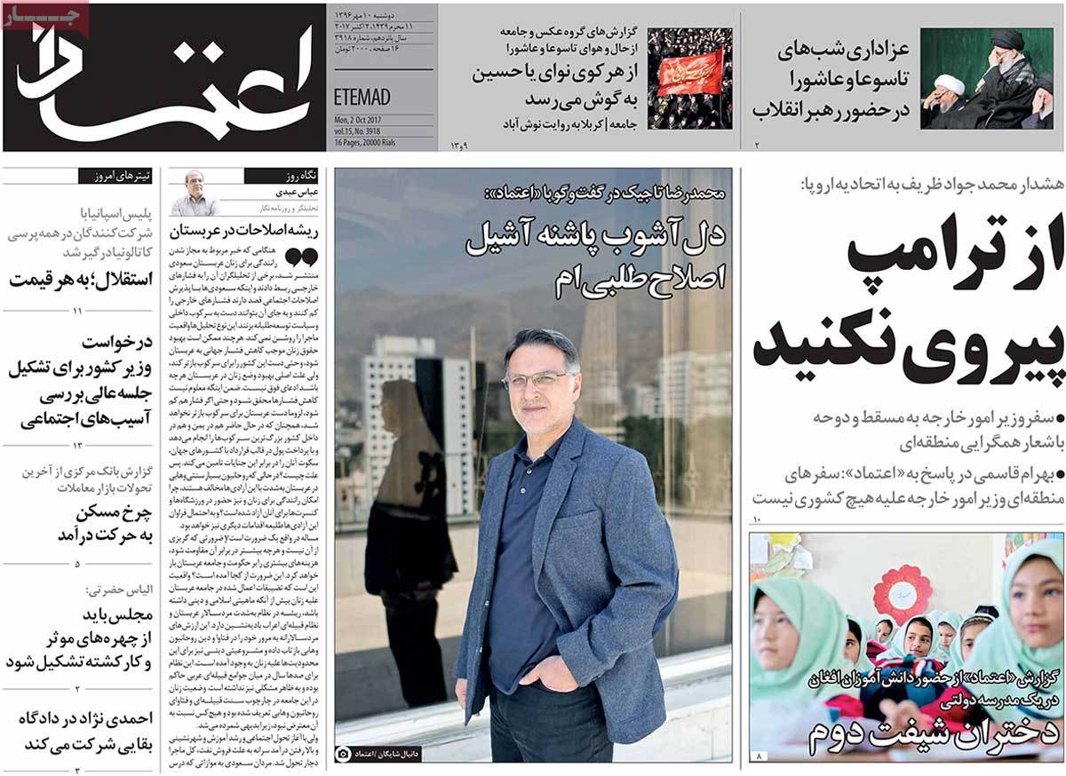 A Look at Iranian Newspaper Front Pages on October 2