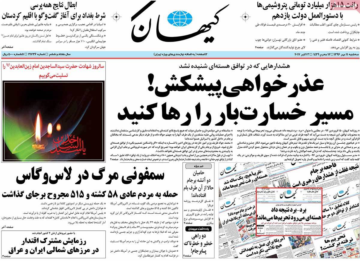 A Look at Iranian Newspaper Front Pages on October 3