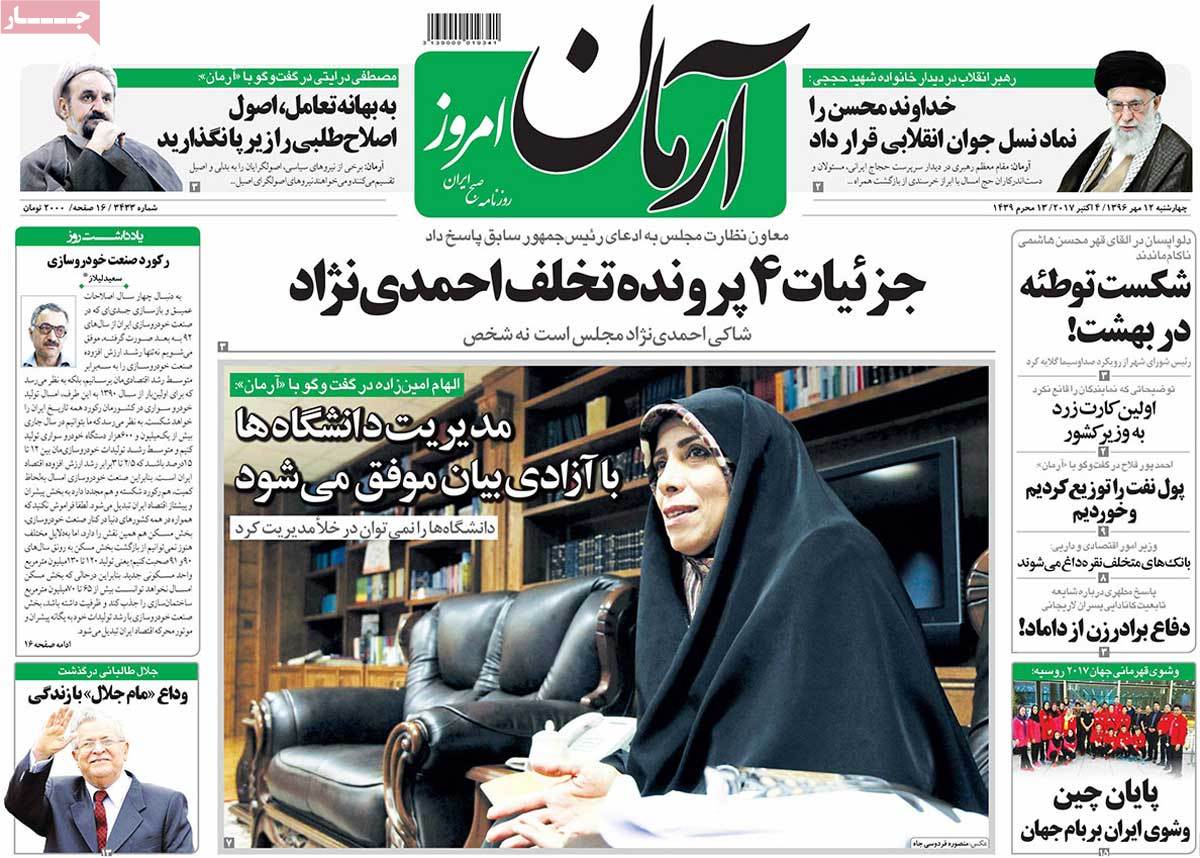 A Look at Iranian Newspaper Front Pages on October 4