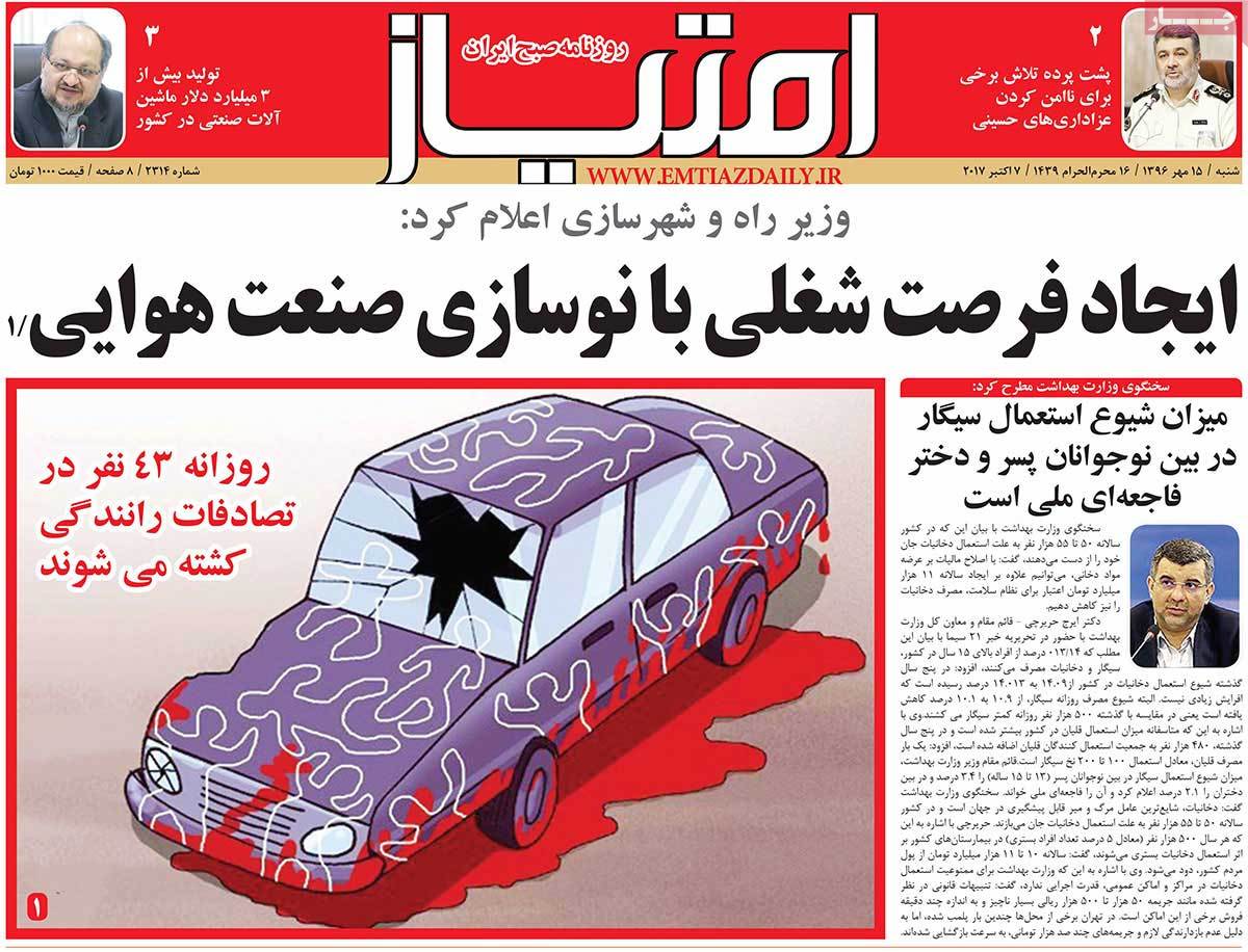 A Look at Iranian Newspaper Front Pages on October 7