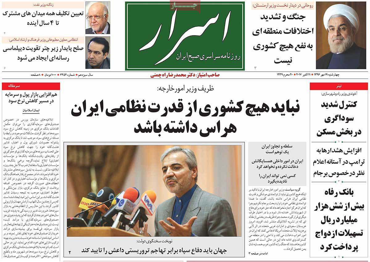 A Look at Iranian Newspaper Front Pages on October 11