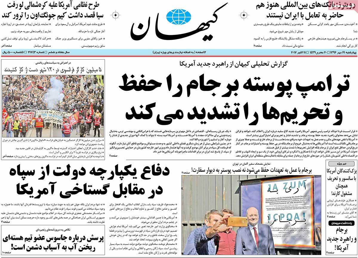 A Look at Iranian Newspaper Front Pages on October 11