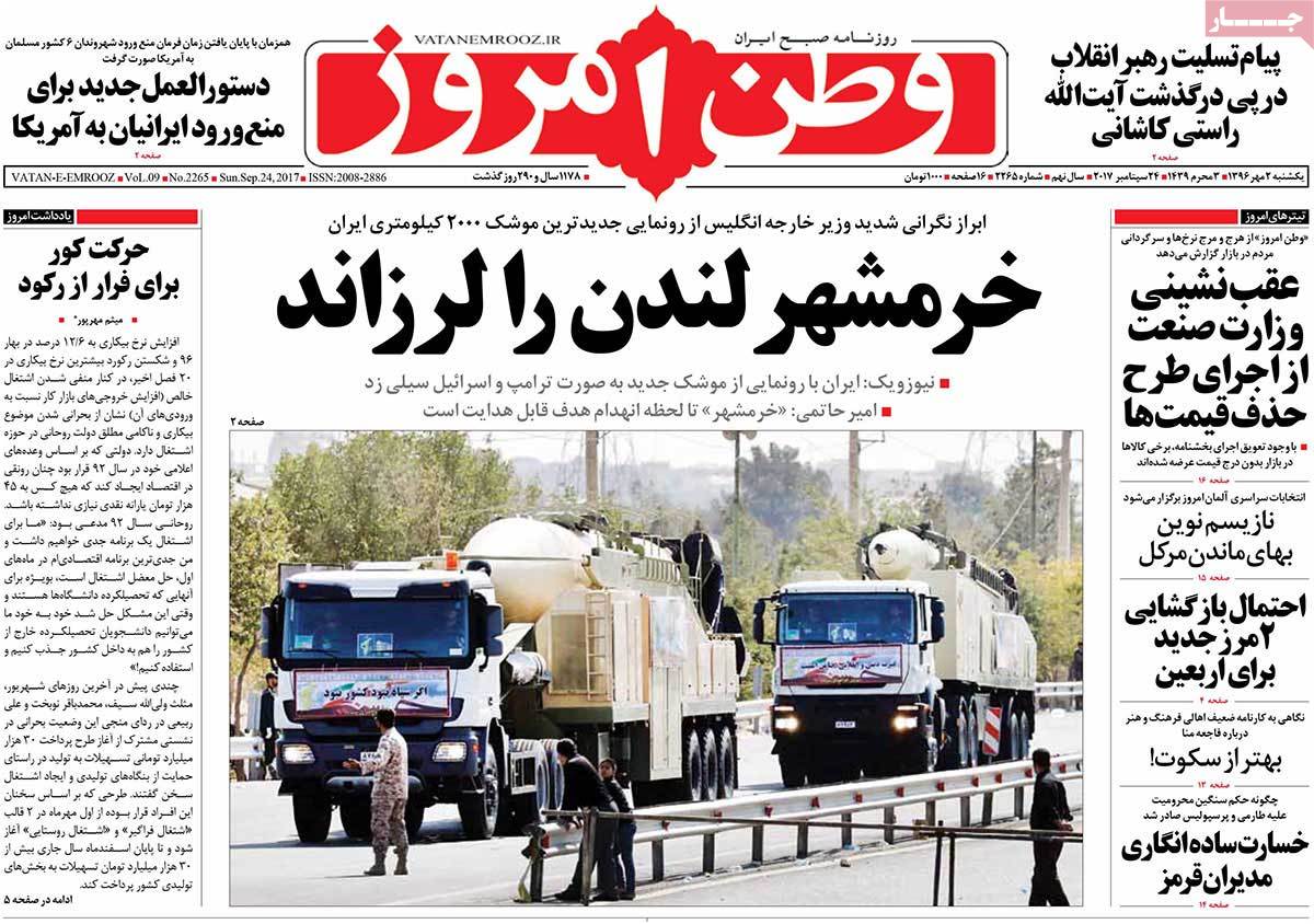 A Look at Iranian Newspaper Front Pages on September 24