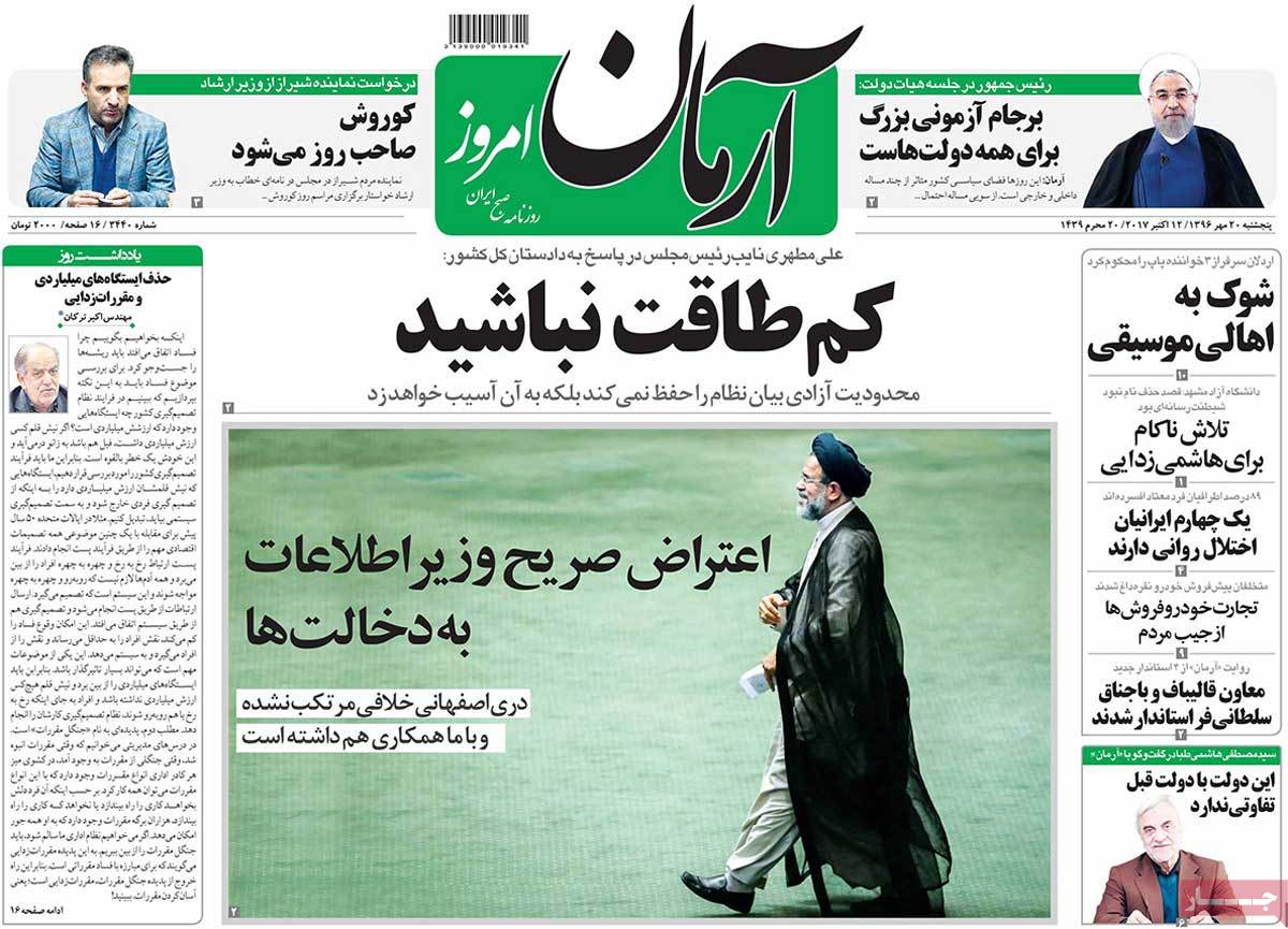 A Look at Iranian Newspaper Front Pages on October 12