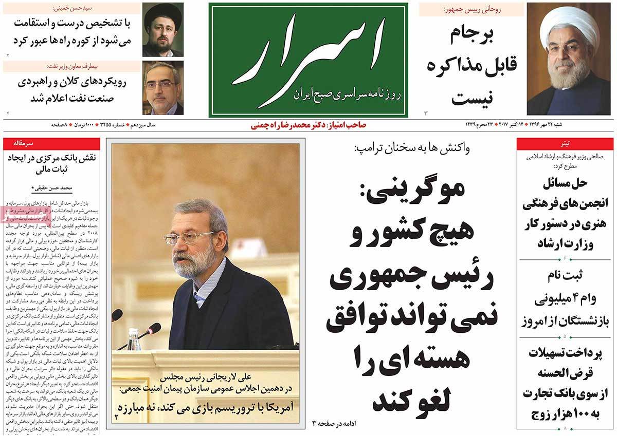 Iranian Newspapers Widely Cover Reactions to Trumps Speech