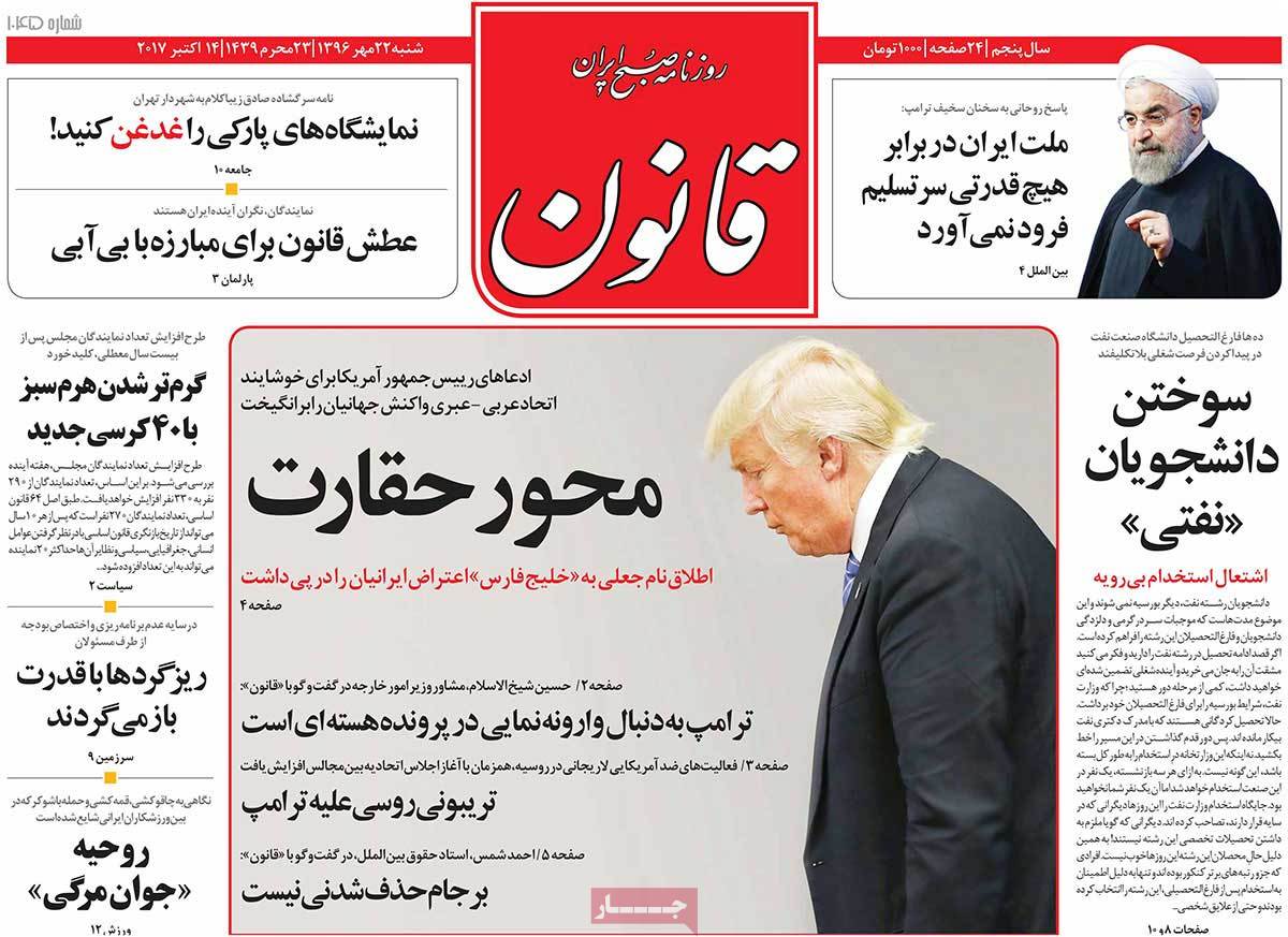 Iranian Newspapers Widely Cover Reactions to Trump’s Speech