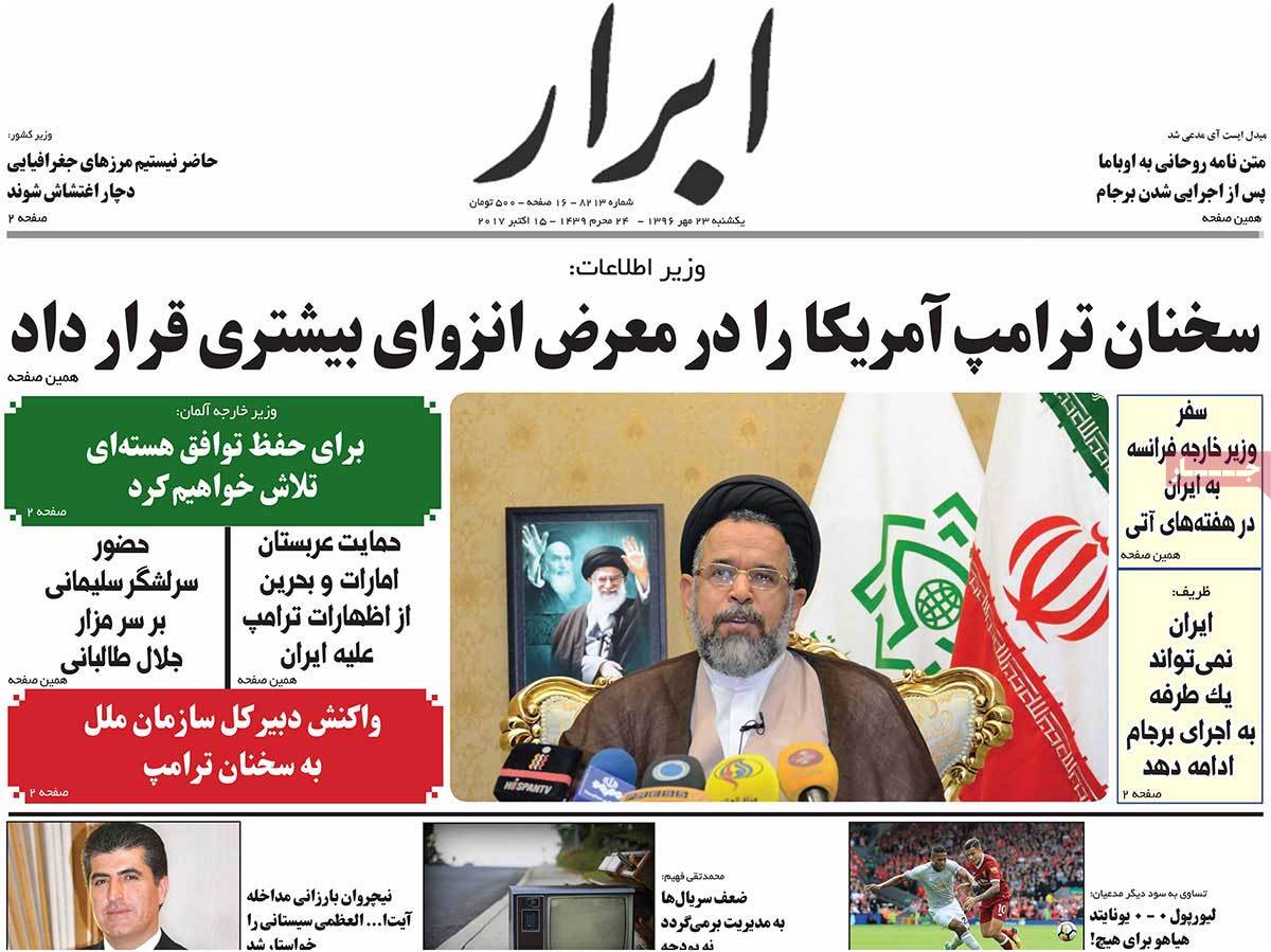 A Look at Iranian Newspaper Front Pages on October 15