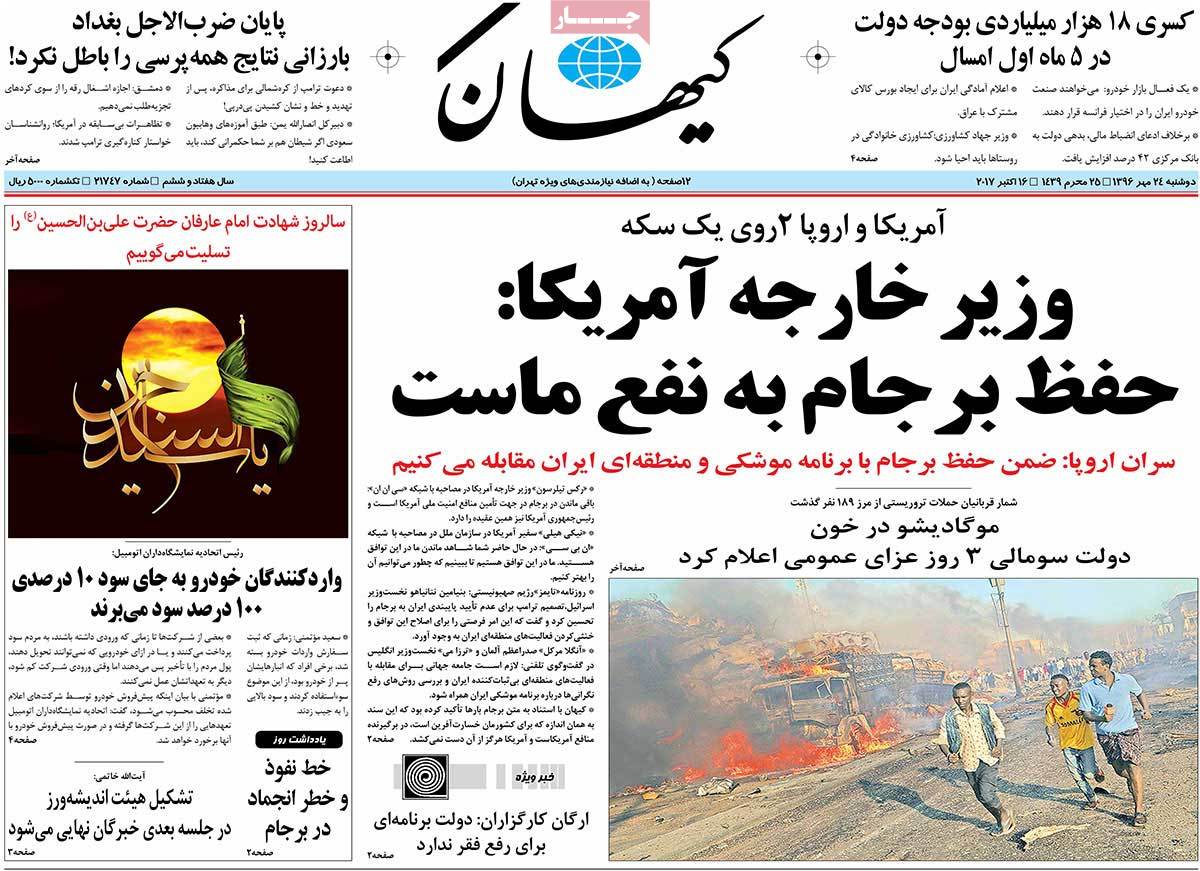 A Look at Iranian Newspaper Front Pages on October 16