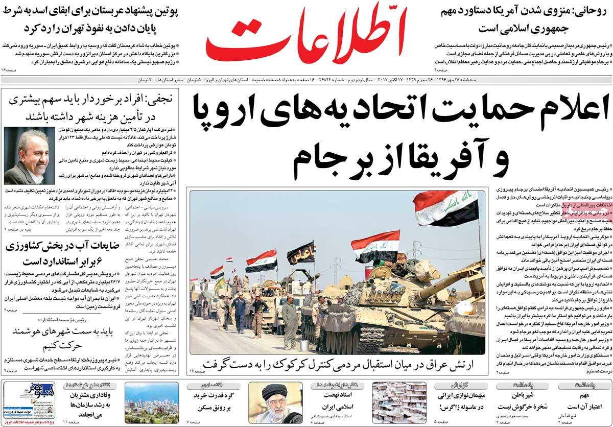 A Look at Iranian Newspaper Front Pages on October 17