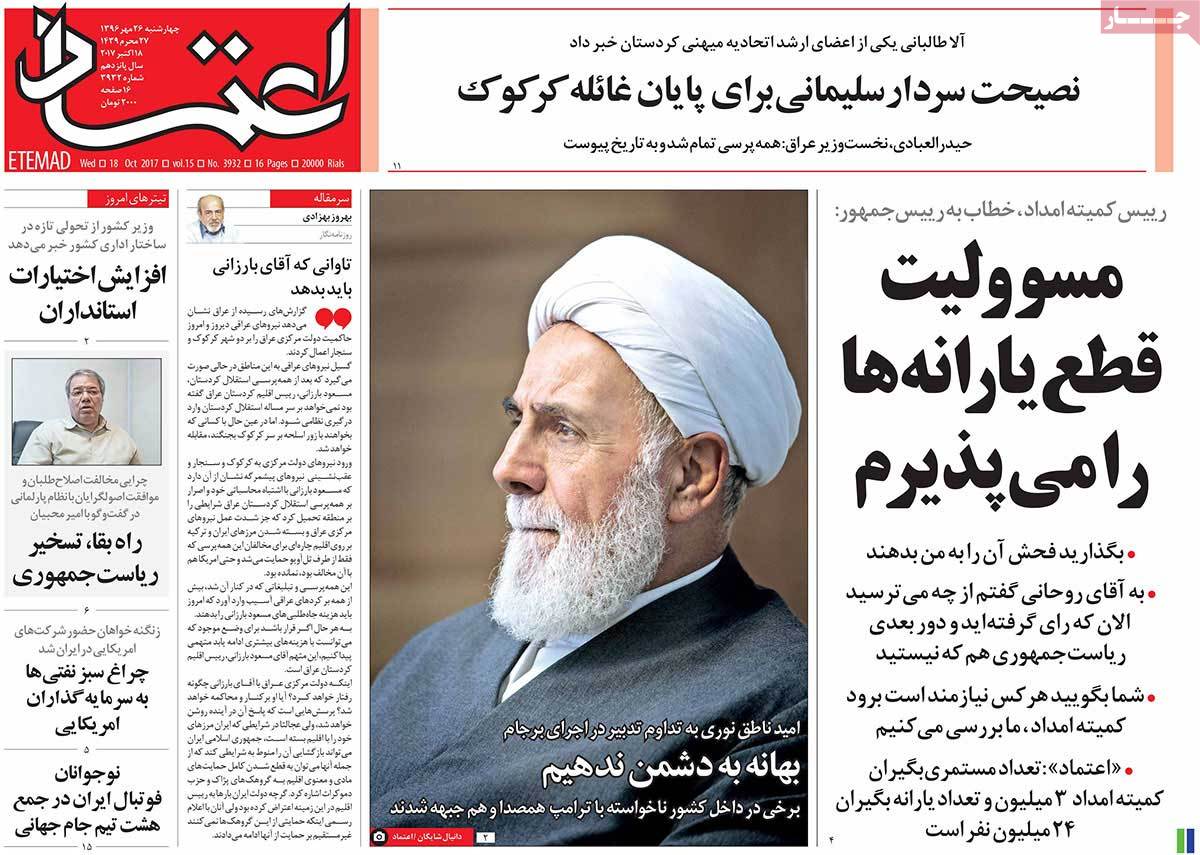 A Look at Iranian Newspaper Front Pages on October 18