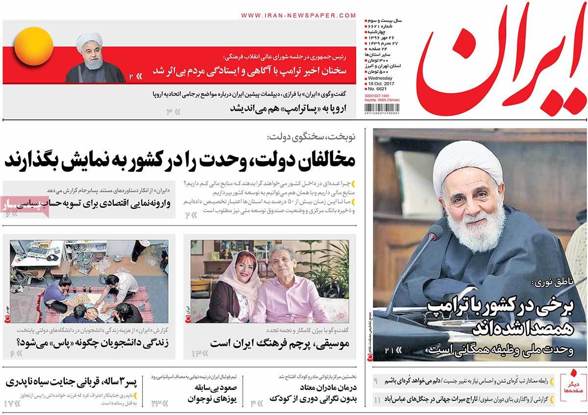 A Look at Iranian Newspaper Front Pages on October 18