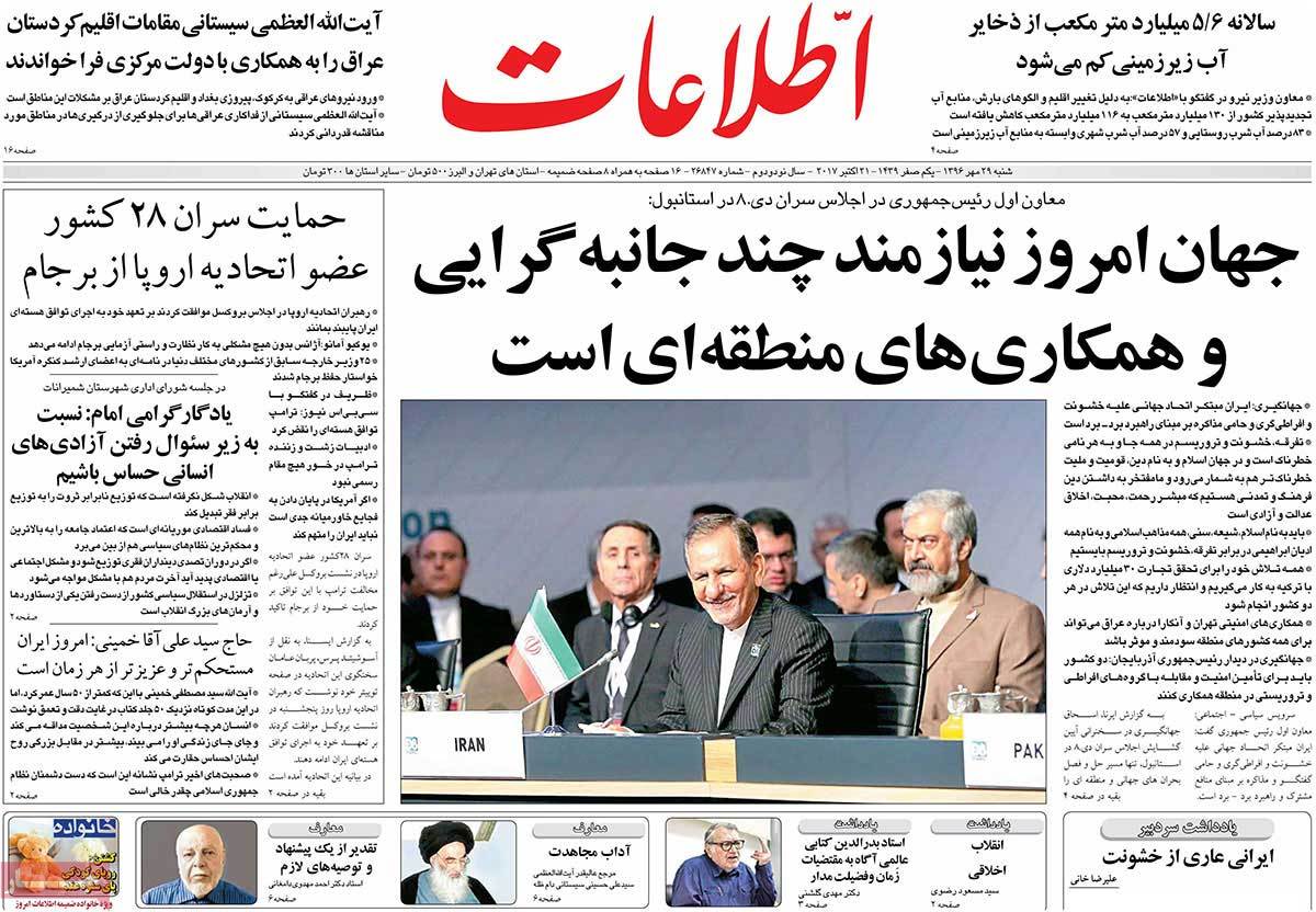 A Look at Iranian Newspaper Front Pages on October 21