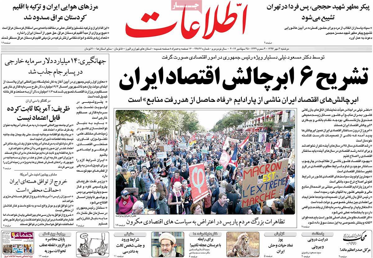 A Look at Iranian Newspaper Front Pages on September 25