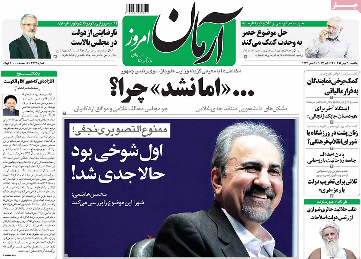 A Look at Iranian Newspaper Front Pages on October 22