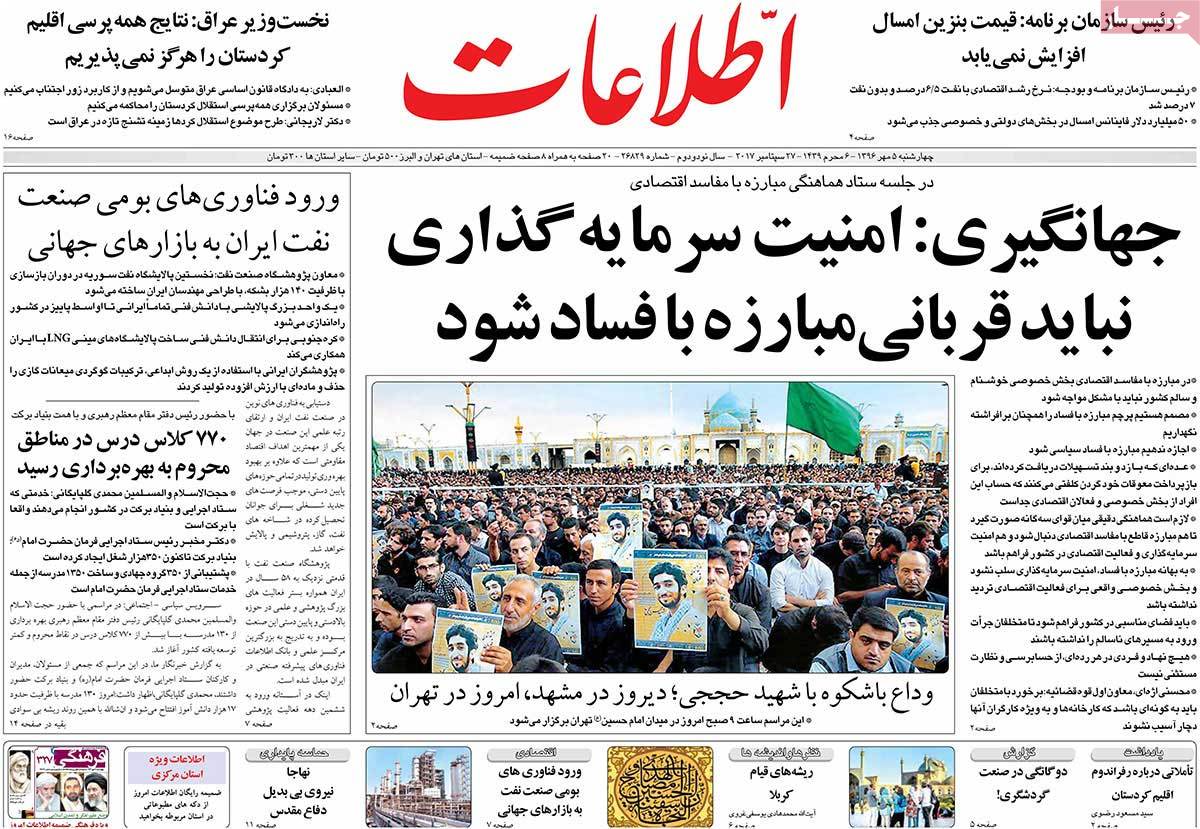 A Look at Iranian Newspaper Front Pages on September 27