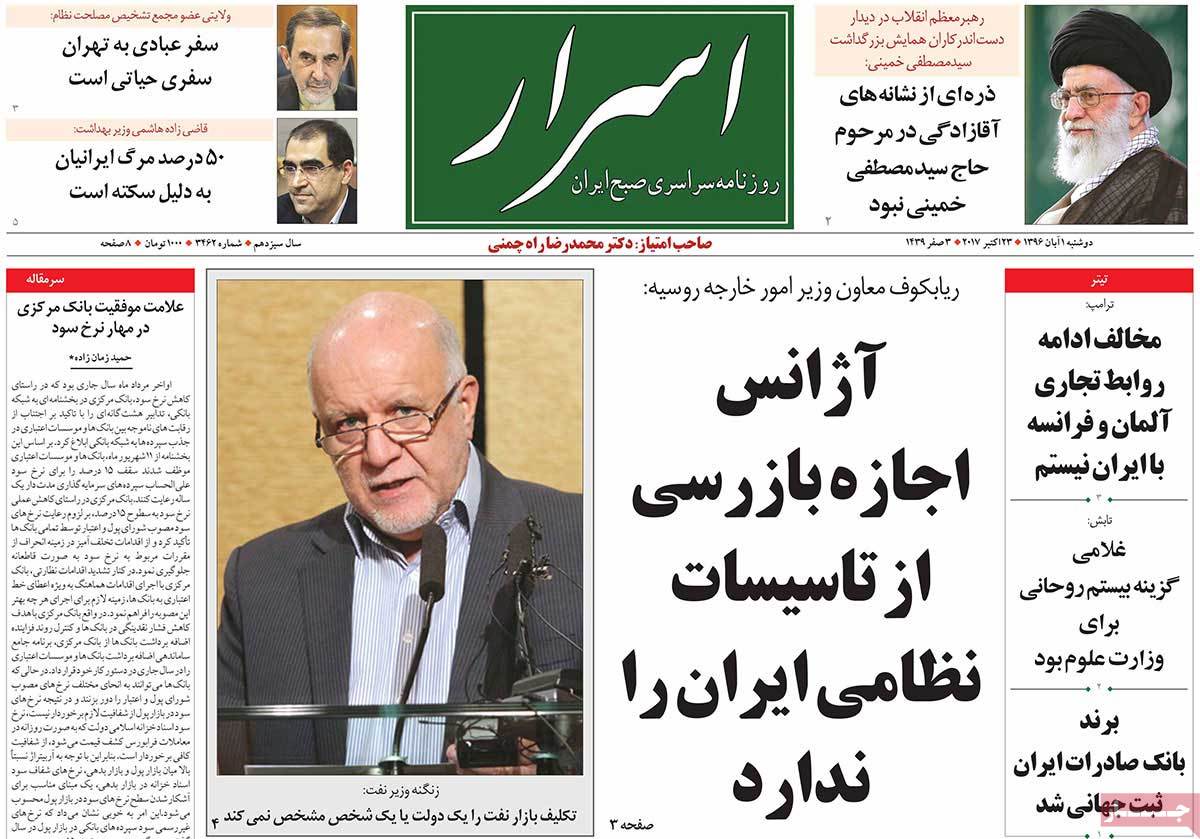 A Look at Iranian Newspaper Front Pages on October 23