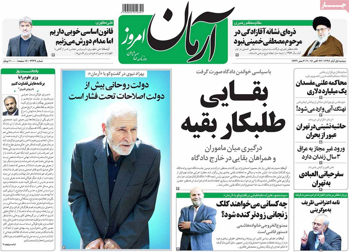 A Look at Iranian Newspaper Front Pages on October 23