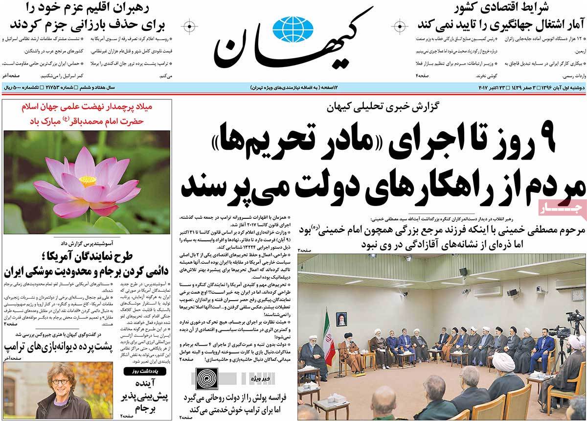 A Look at Iranian Newspaper Front Pages on October 23