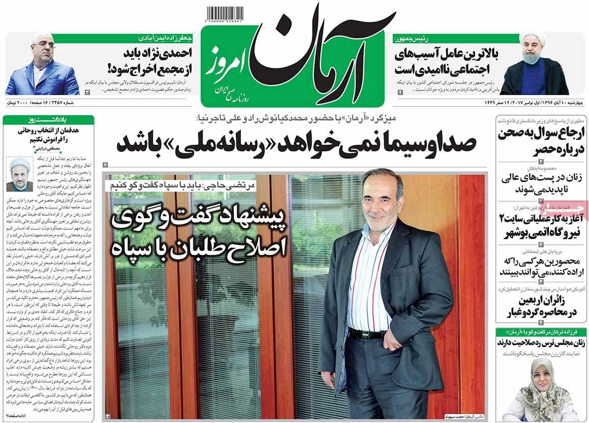 A Look at Iranian Newspaper Front Pages on November 1