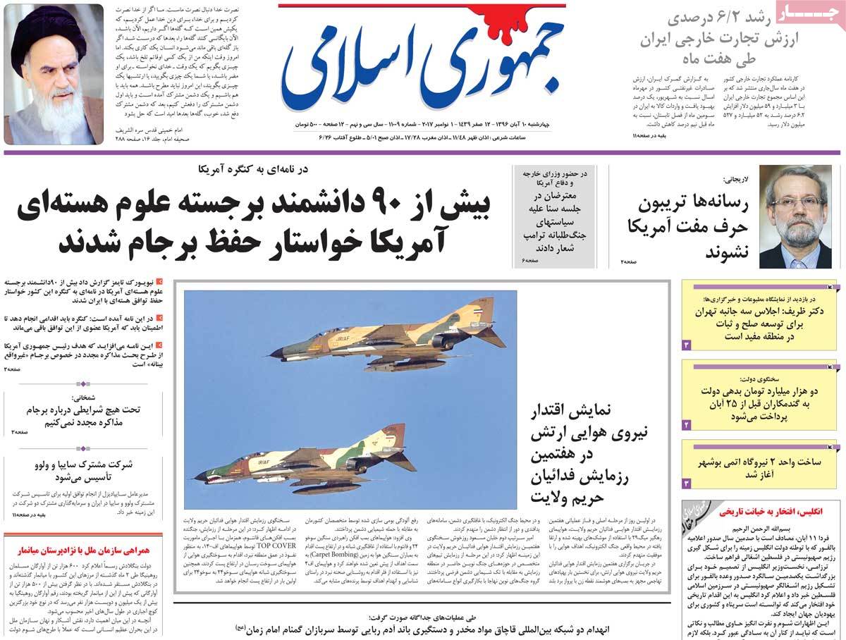 A Look at Iranian Newspaper Front Pages on November 1