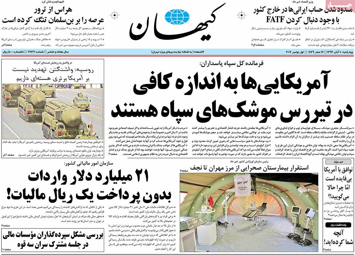 A Look at Iranian Newspaper Front Pages on November 1