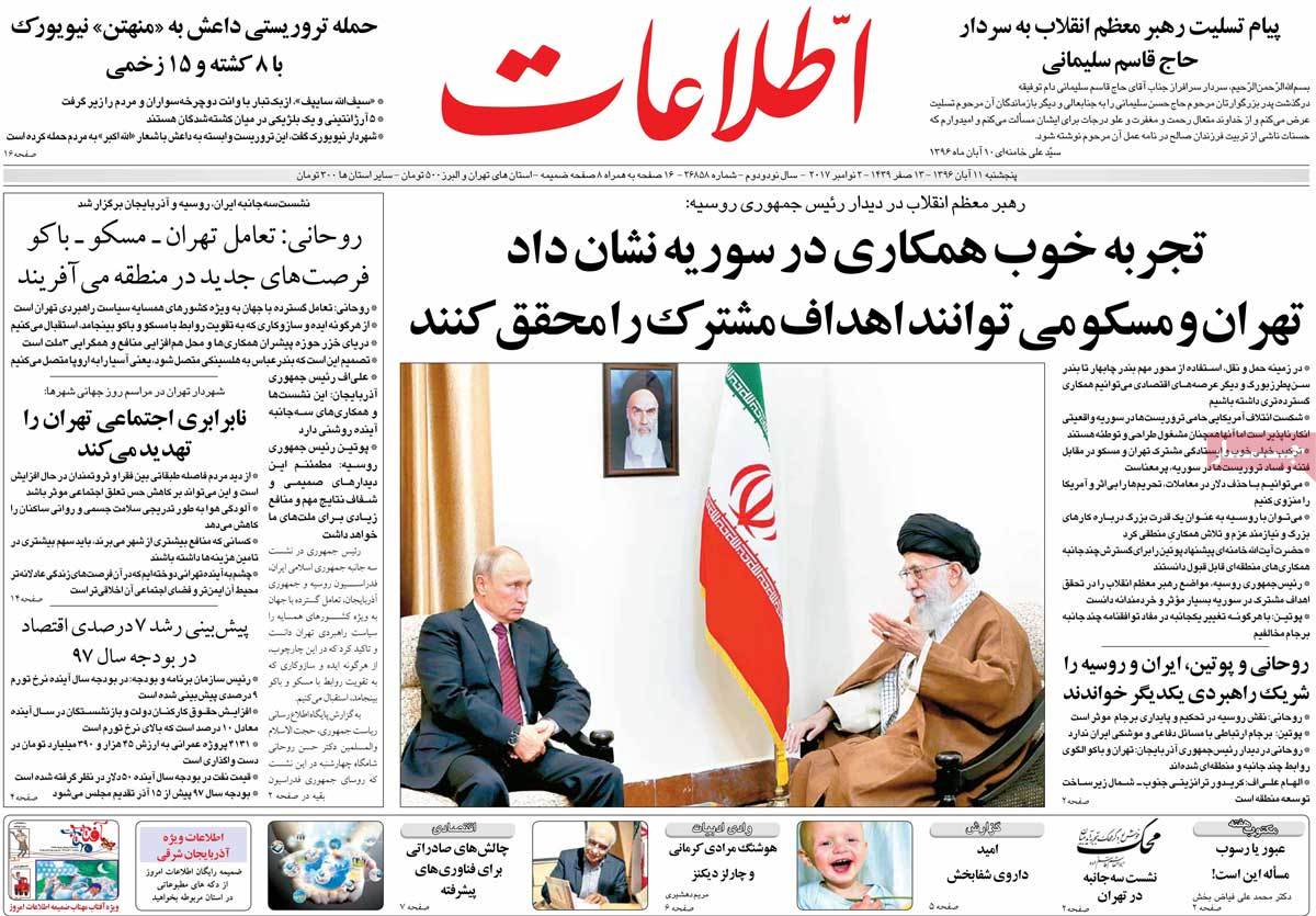 A Look at Iranian Newspaper Front Pages on November 2