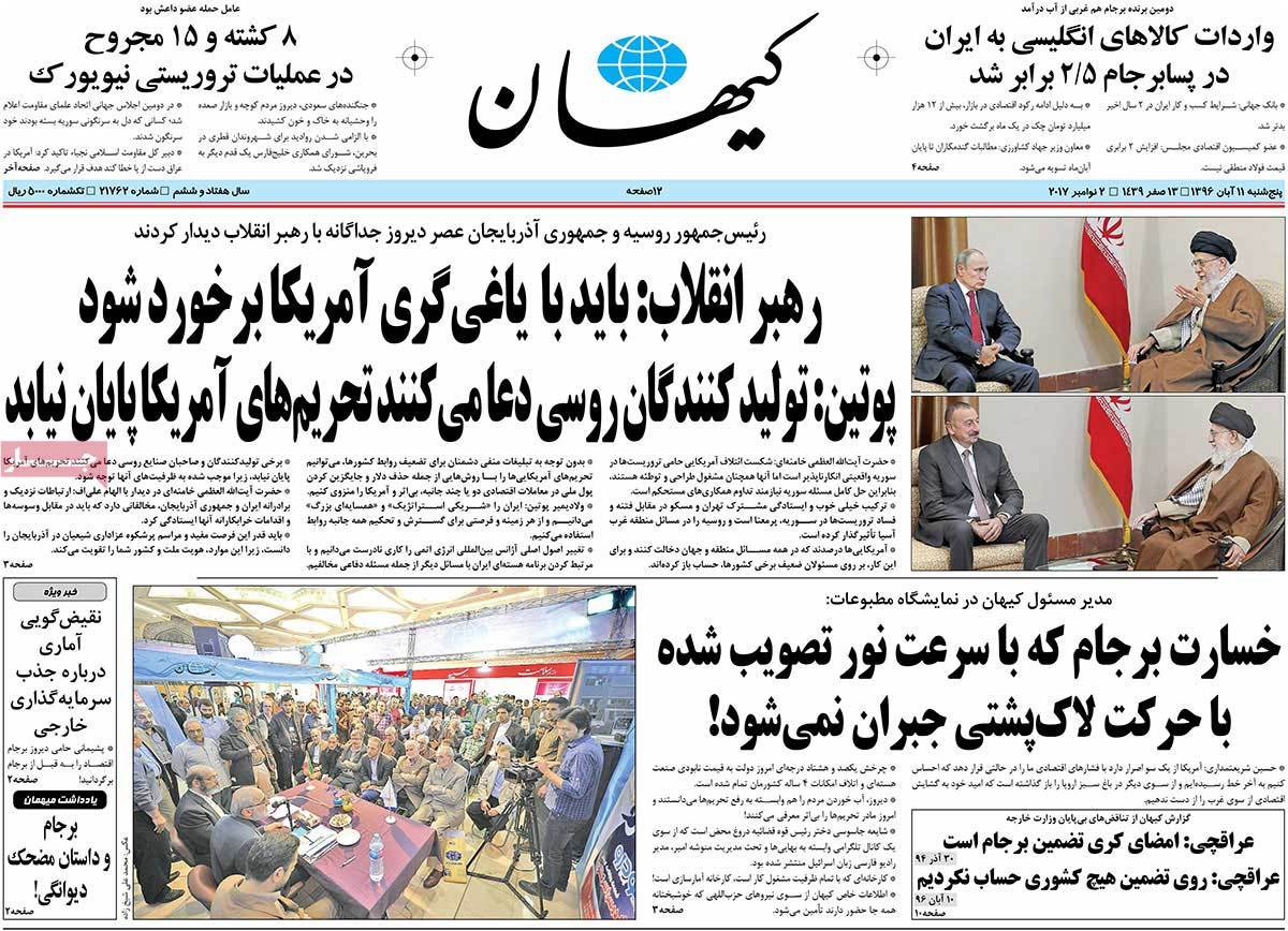 A Look at Iranian Newspaper Front Pages on November 2