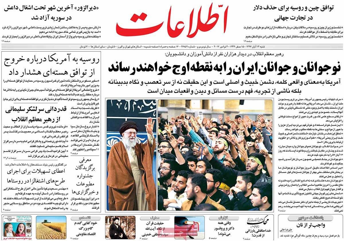 A Look at Iranian Newspaper Front Pages on November 4