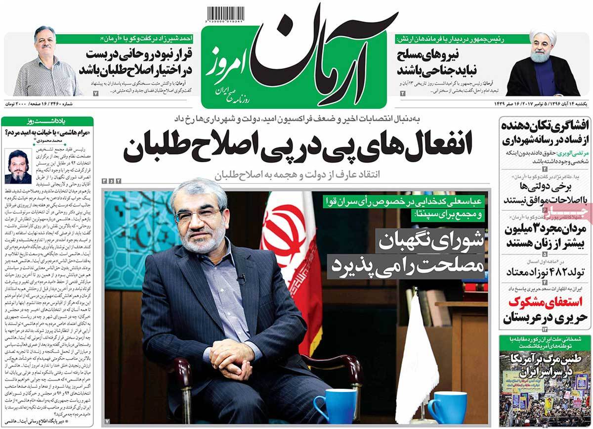 A Look at Iranian Newspaper Front Pages on November 5