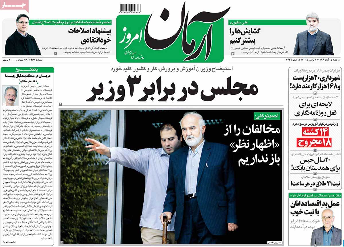 A Look at Iranian Newspaper Front Pages on November 6