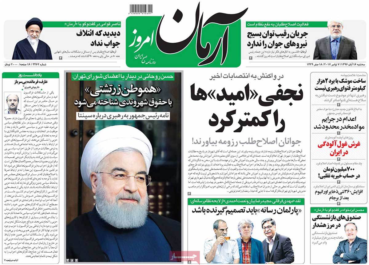 A Look at Iranian Newspaper Front Pages on November 7