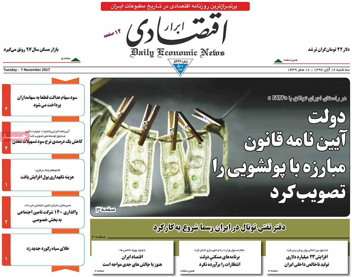 A Look at Iranian Newspaper Front Pages on November 7