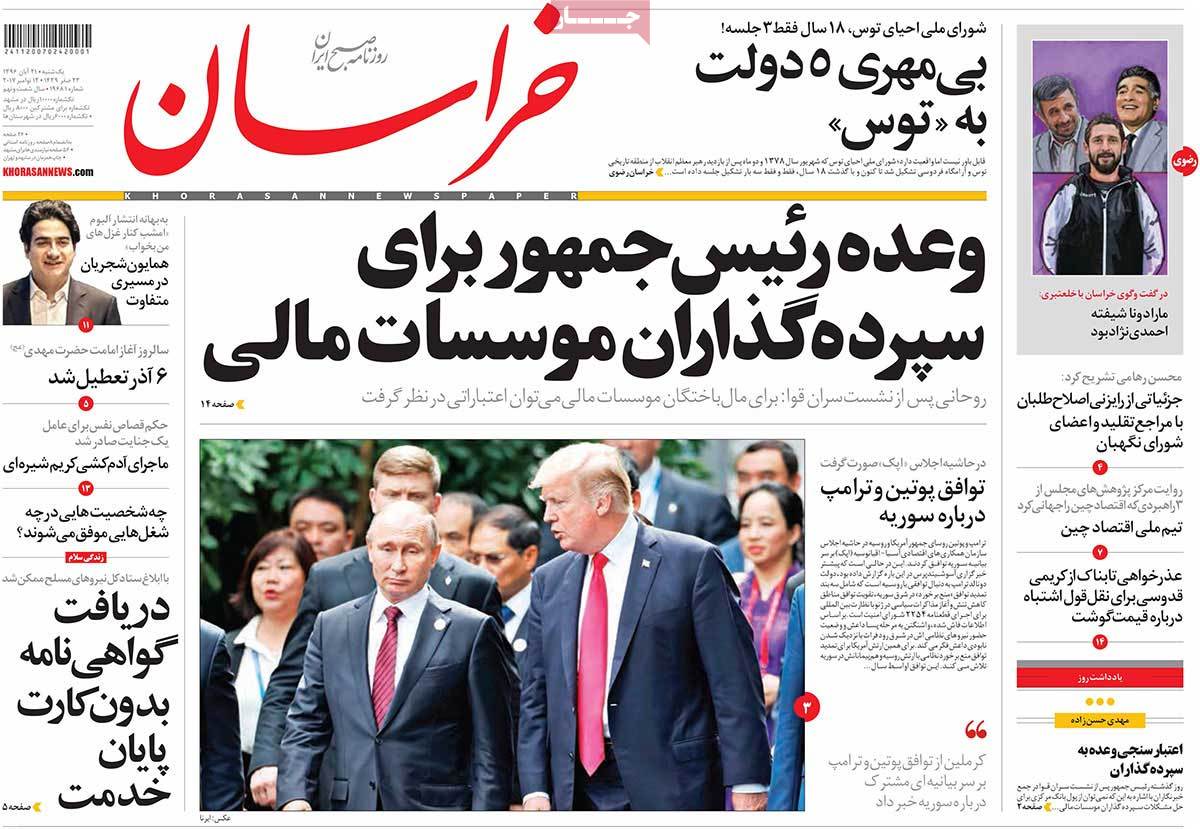 A Look at Iranian Newspaper Front Pages on November 11