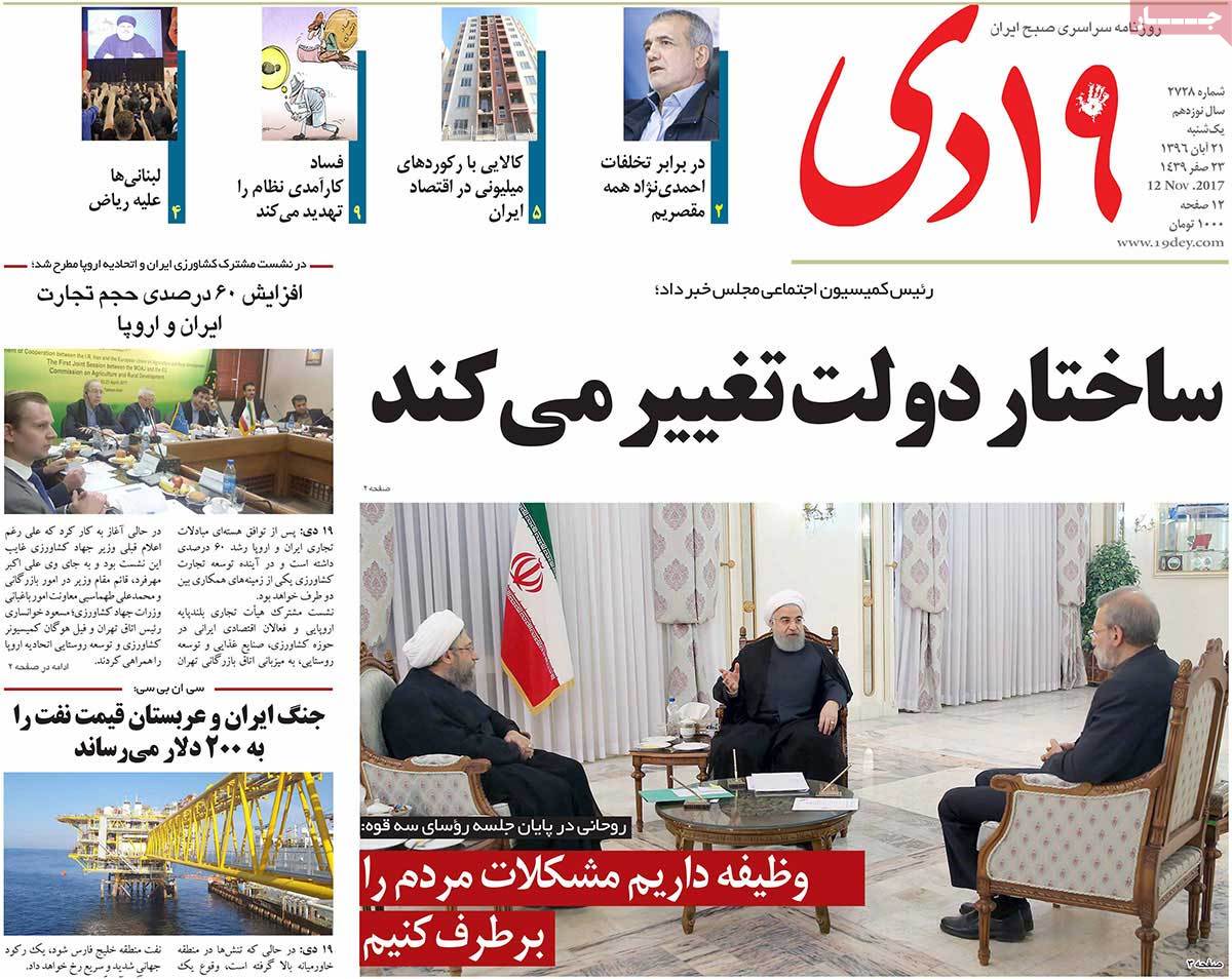 A Look at Iranian Newspaper Front Pages on November 12