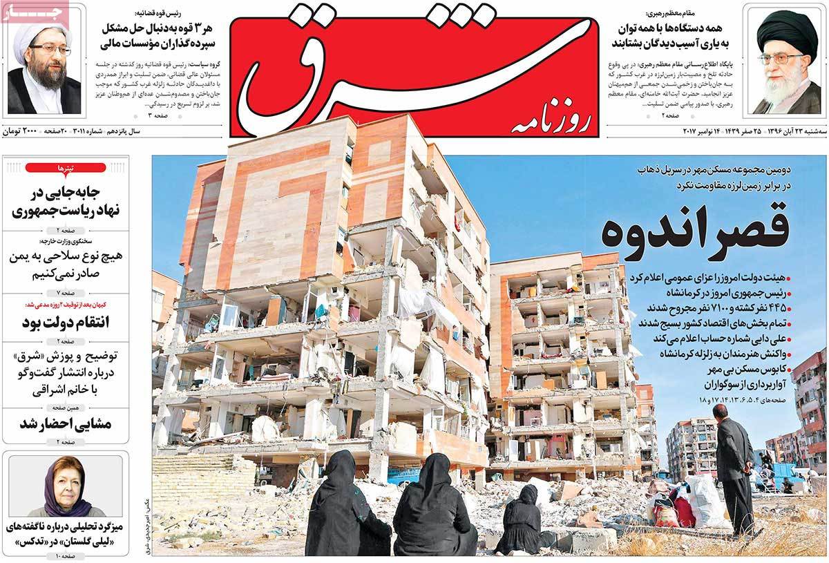 A Look at Iranian Newspaper Front Pages on November 14