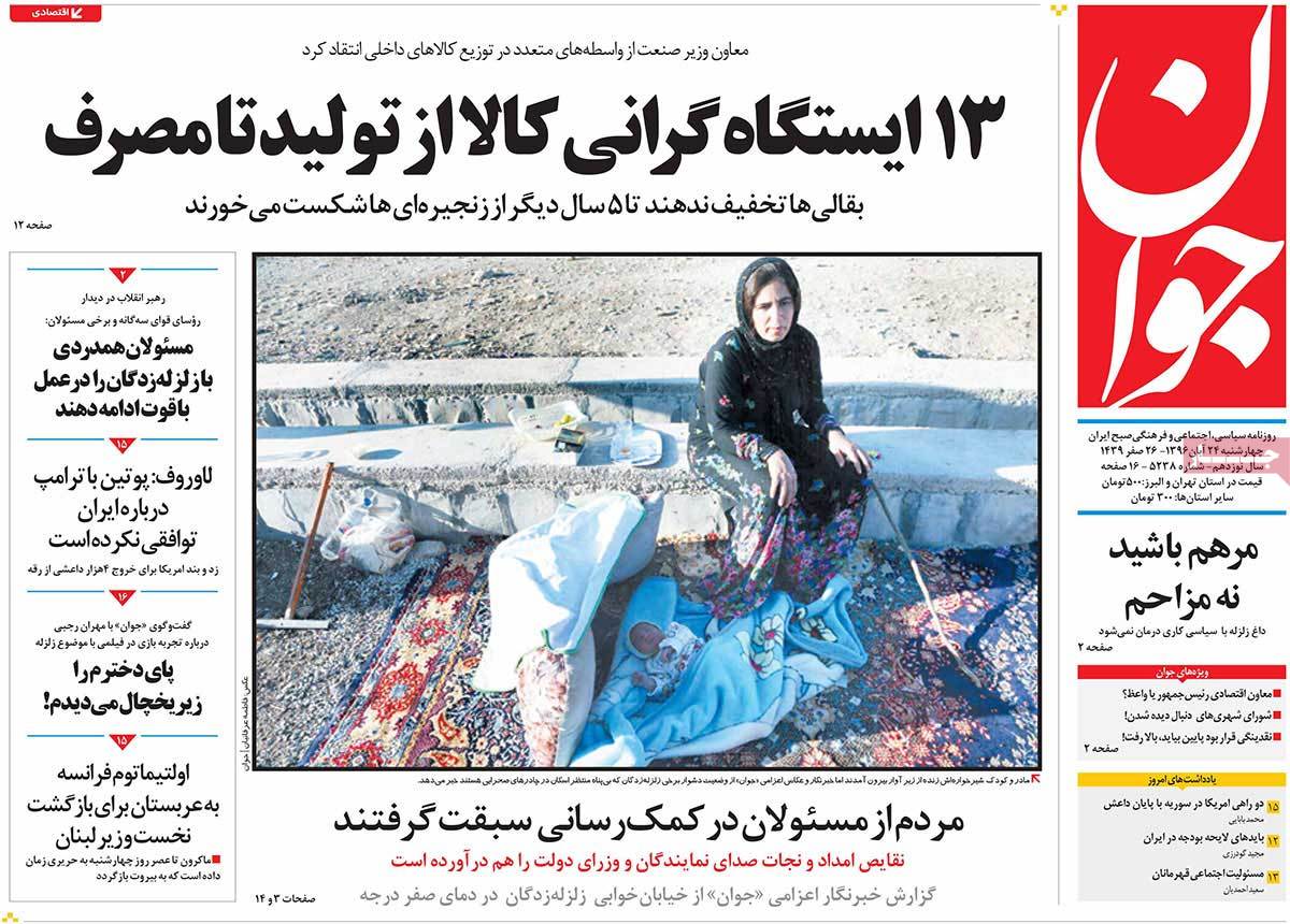 A Look at Iranian Newspaper Front Pages on November 15