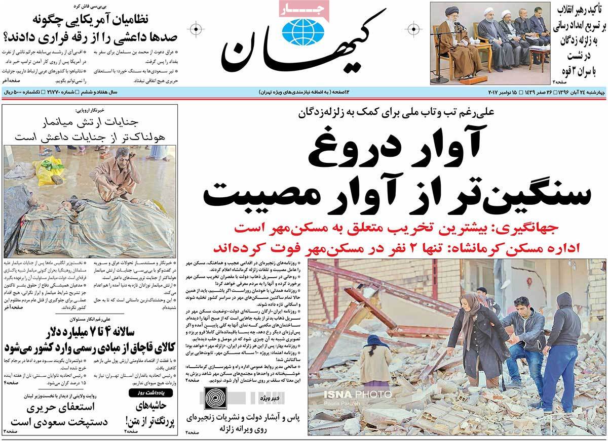 A Look at Iranian Newspaper Front Pages on November 15